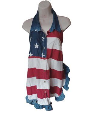 Handmade Upcycled RED White and BLUE Mans Shirt to Apron